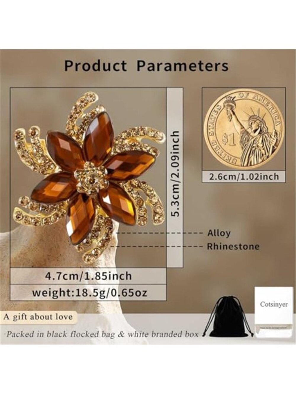 Elegant Crystal Flower Brooch Pin - Picture 3 of 4
